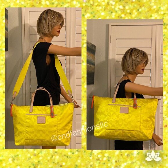 Coach CITRINE "LEGACY WEEKEND" Signature Nylon Weekender Tote w/Detachable Strap - Picture 1 of 16